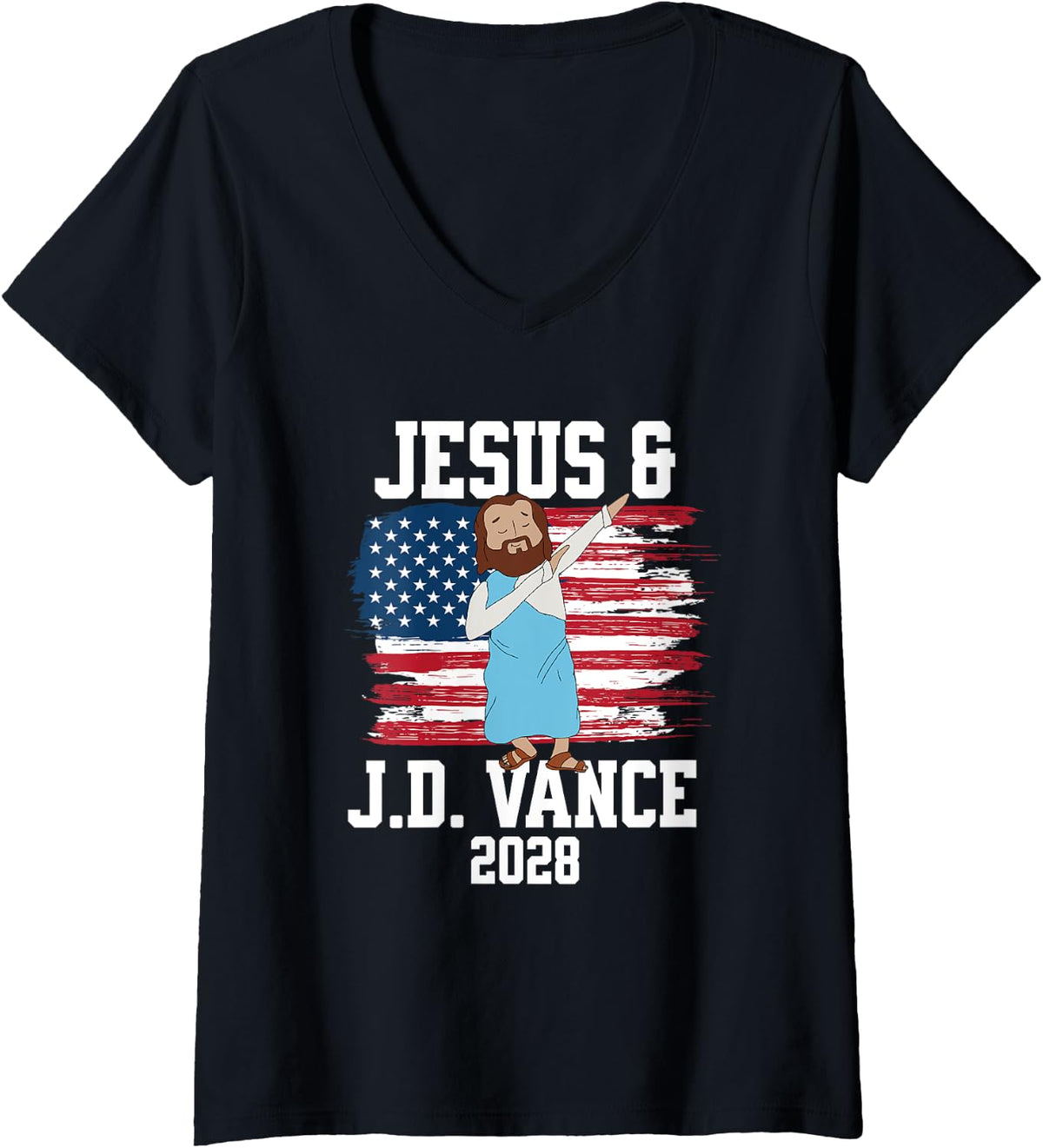Womens Jesus JD Vance 2028 for President Funny Religious Christian V Neck