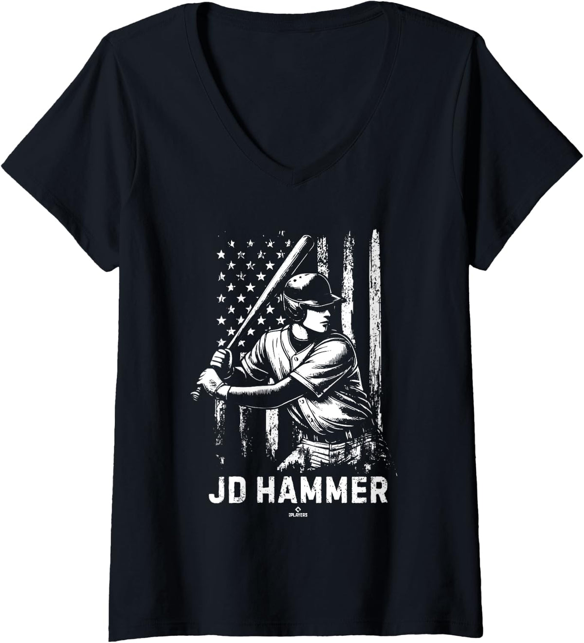 Womens Player Illustration Flag JD Hammer Prospect Baseball Fan V Neck