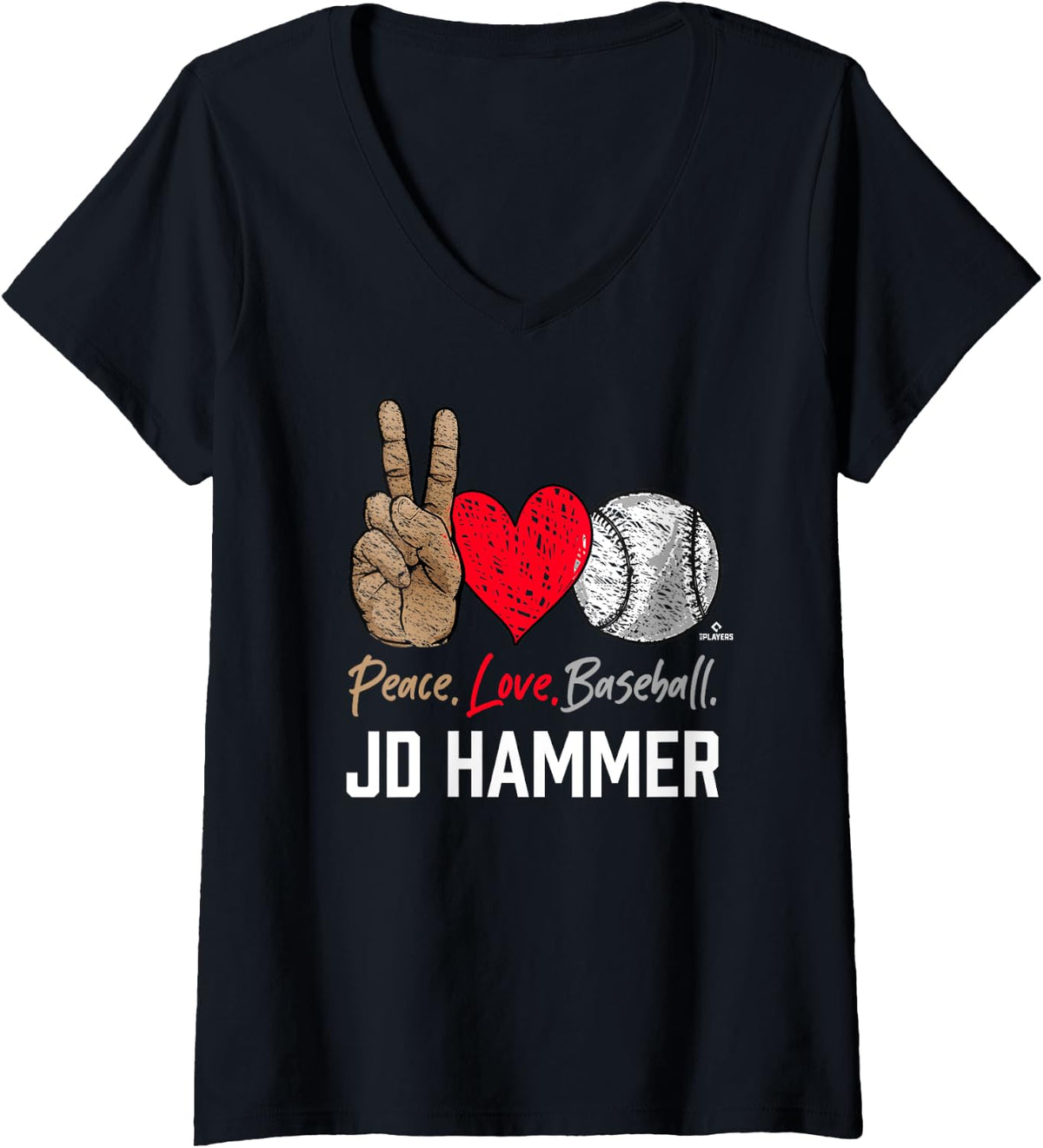Womens Peace Love JD Hammer Prospect Baseball Fan Gear V Neck
