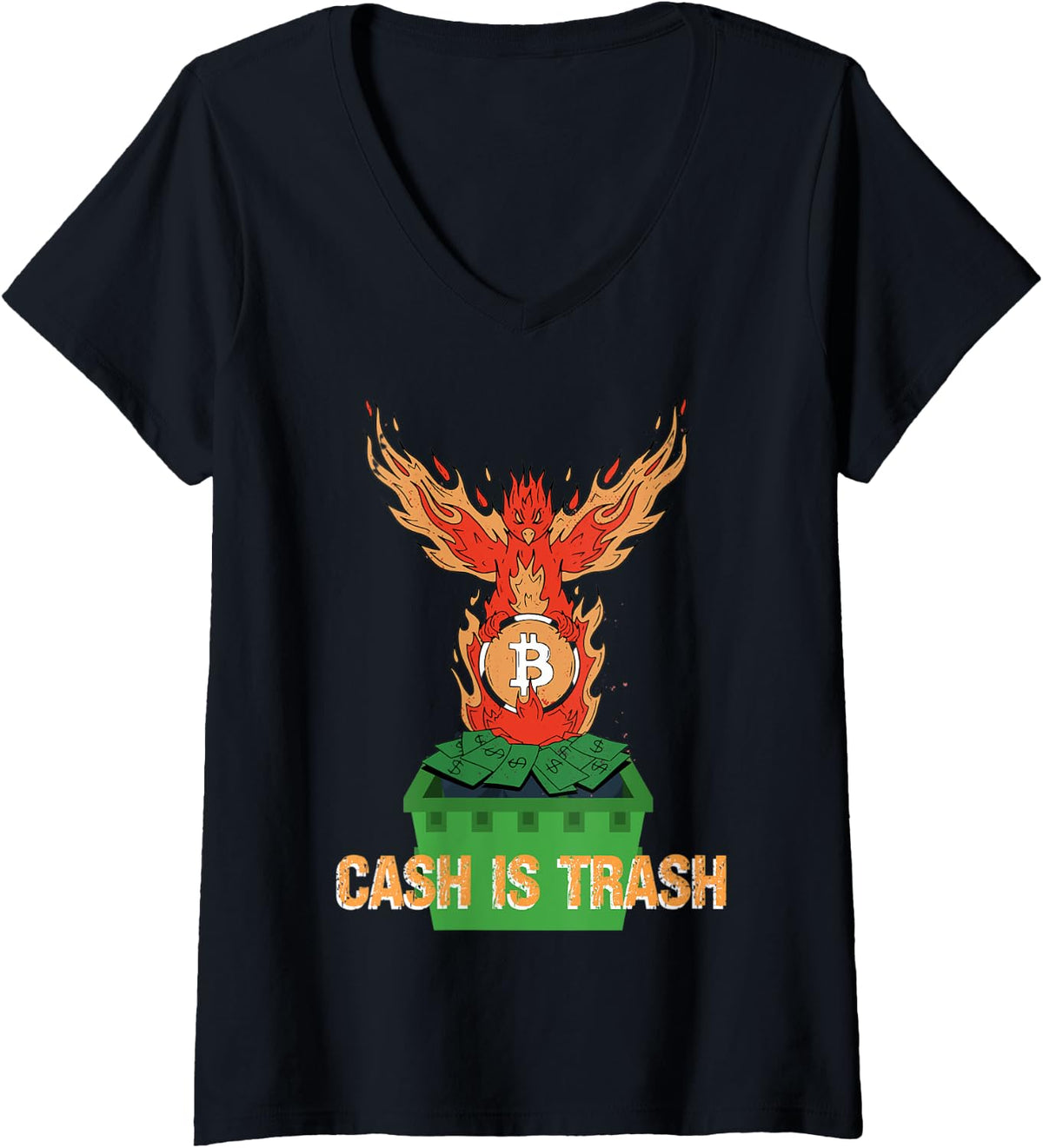 Womens Cash Is Trash Fiat Dumpster Bitcoin Crypto Hodler Funny Gift V Neck Apparel Everyday Wear