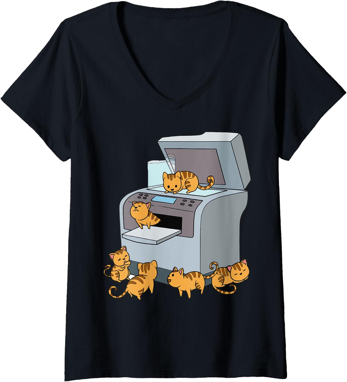 Womens Cartoon Printer With Cats Funny Scene For Kids V Neck Apparel Clean Design
