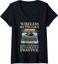 Womens Funny Wireless Keyboard With Integrated Printer Typewriter V Neck Apparel Gift Ready
