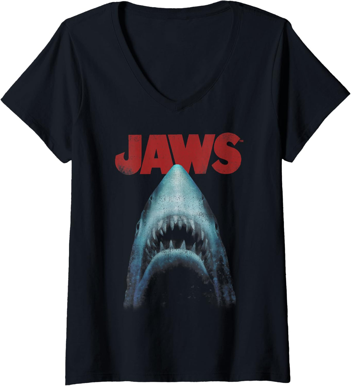 Shark Attack Distressed Portrait Logo V-Neck for Women 14