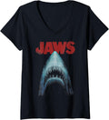 Shark Attack Distressed Portrait Logo V-Neck for Women 26