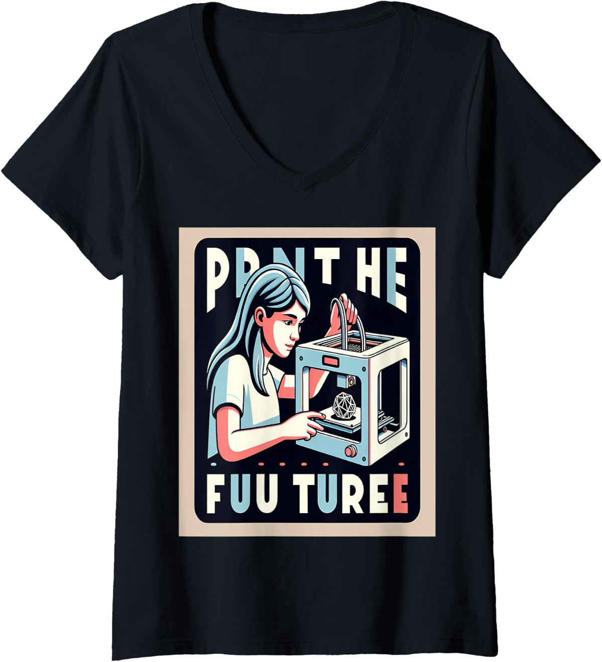Girl 3d Printer Print Future V Neck Apparel Clean Design