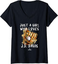 Womens A Girl Who Loves JD Davis New York MLBPA Baseball Player V Neck