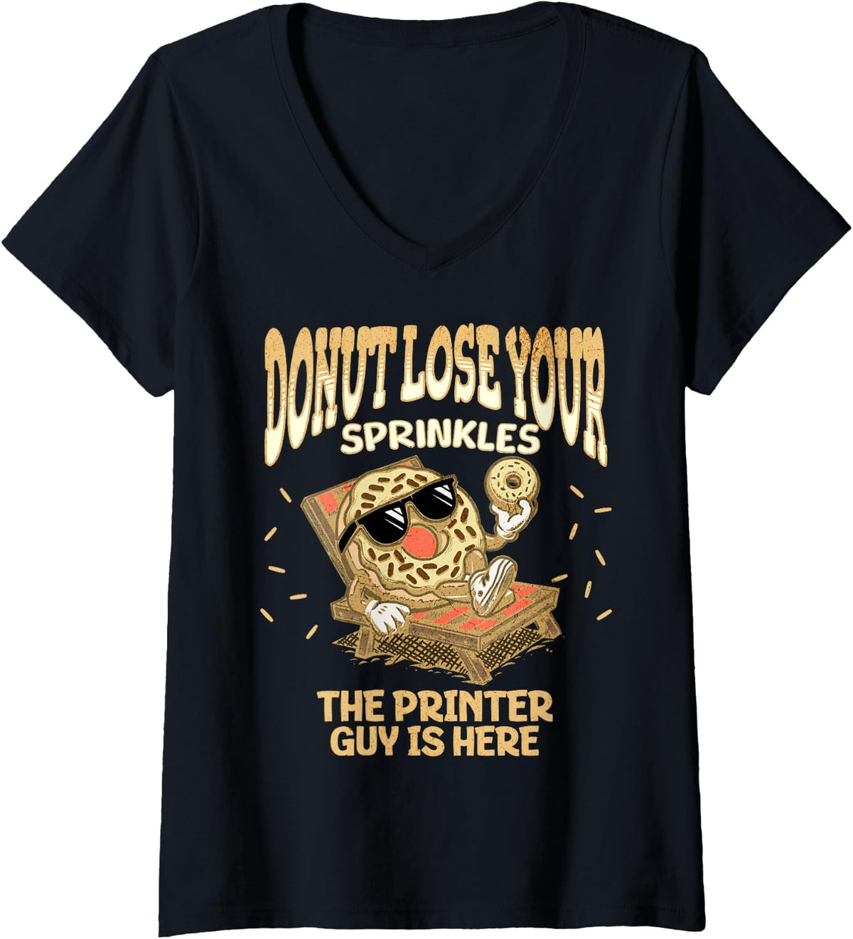 Womens Printer Guy Employee Funny Donut Print Operator Facility V Neck Apparel Clean Design