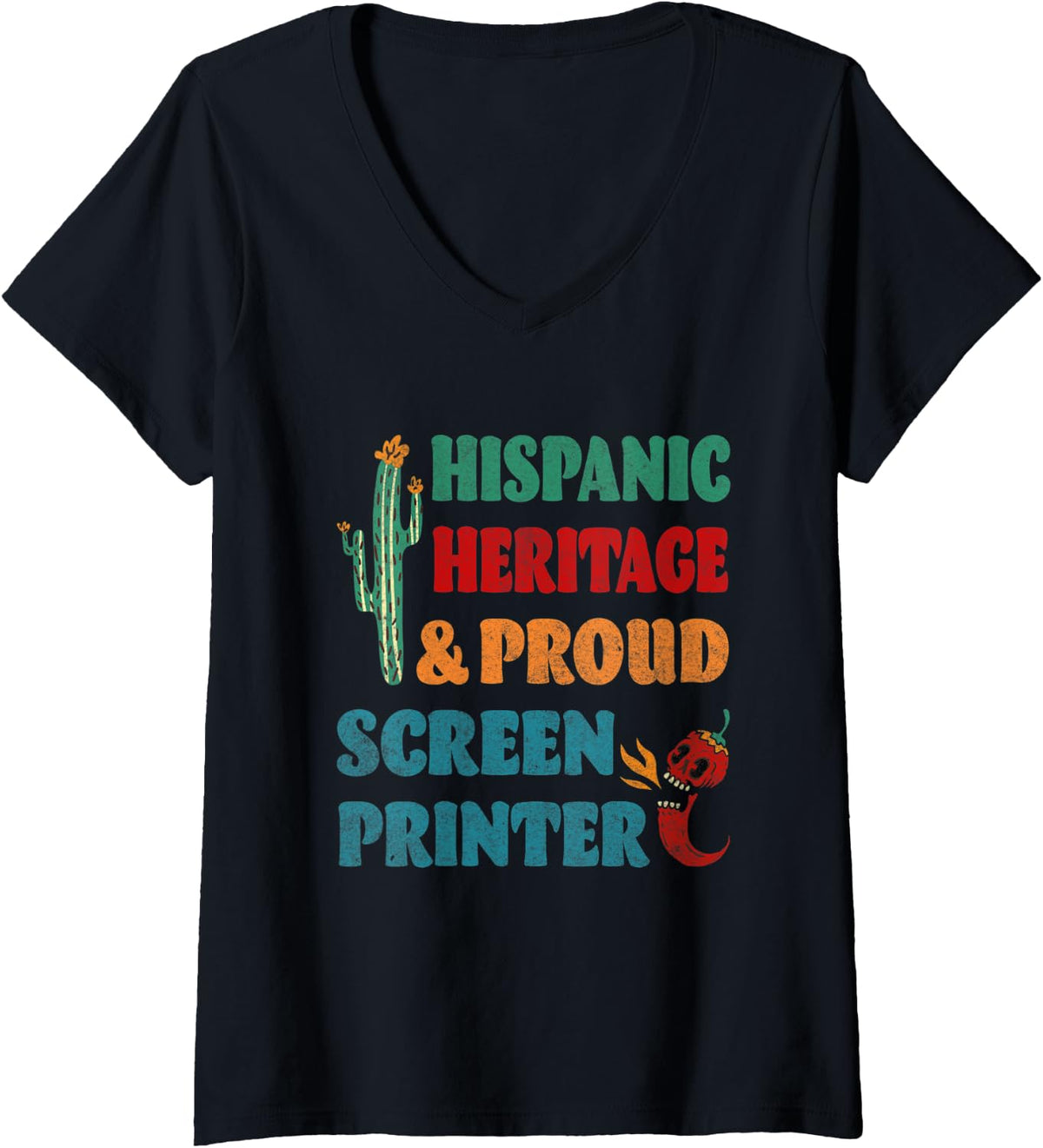 Womens Hispanic Heritage Proud Screen Printer V Neck Apparel US Trend