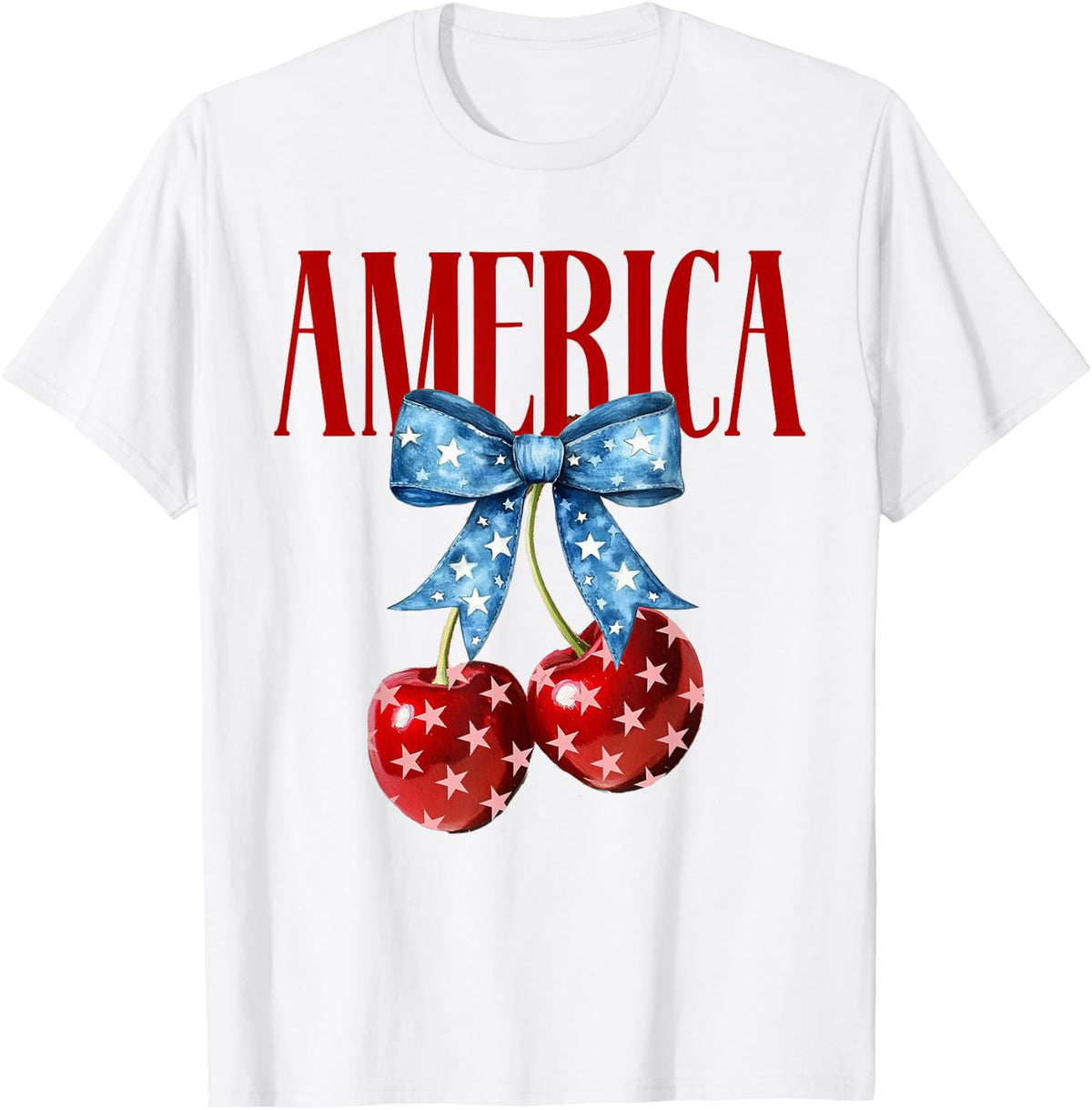 America Cherries Coquette Bow July 4th USA Flag Shirt for Women 64