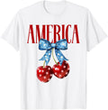 America Cherries Coquette Bow July 4th USA Flag Shirt for Women 96