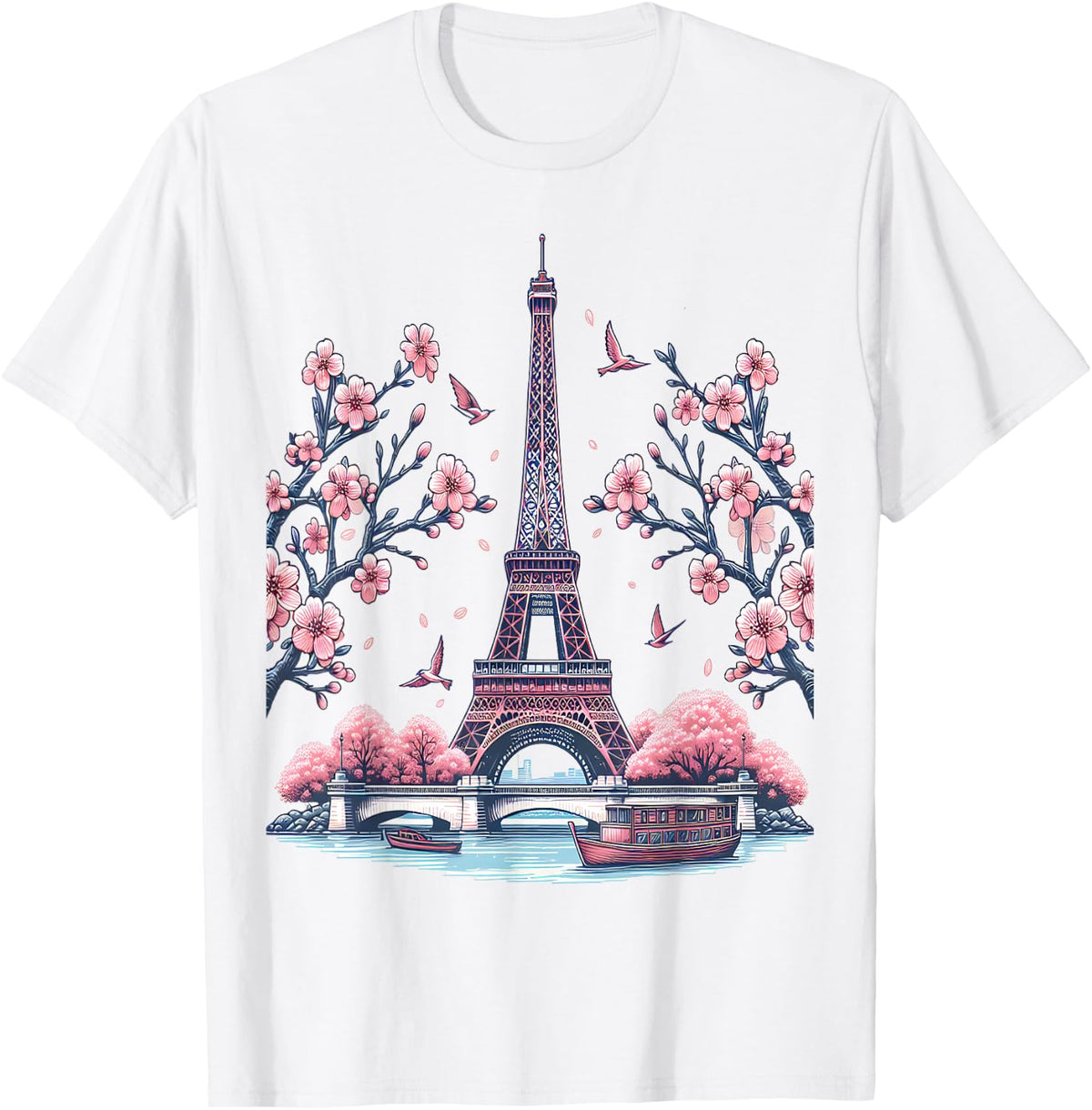 Parisian Souvenir Eiffel Tower Cherry Blossom Shirt 369