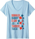 Womens Donald Bobby Elon JD Tucker Tulsi Red White Blue Patriotic V Neck
