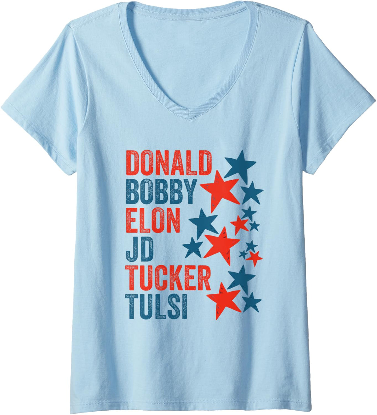 Womens Donald Bobby Elon JD Tucker Tulsi Red White Blue Patriotic V Neck