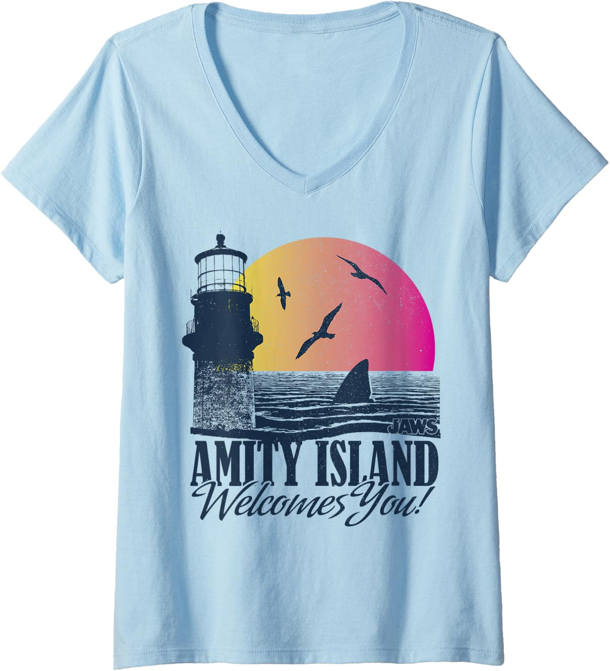 Shark Attack Island Welcomes You Sunset V-Neck for Women 12
