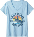 Shark Attack Island Surf Board V-Neck for Women 54