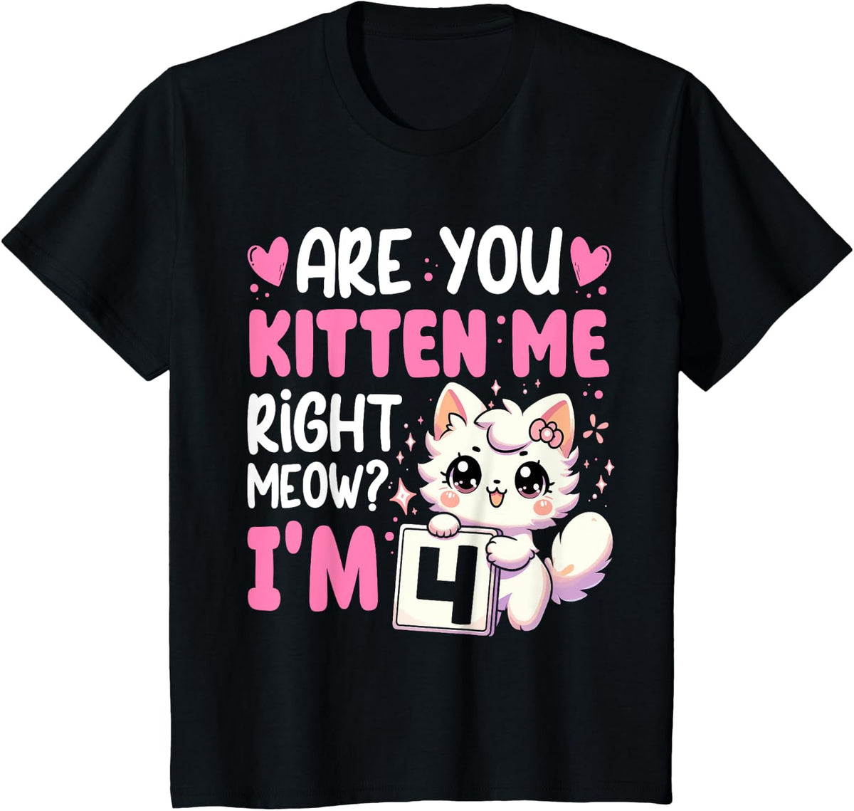 Kids 4th Birthday Shirt Girl 4yr Four 4 Year Old Kitten Cat Birthday Design 52