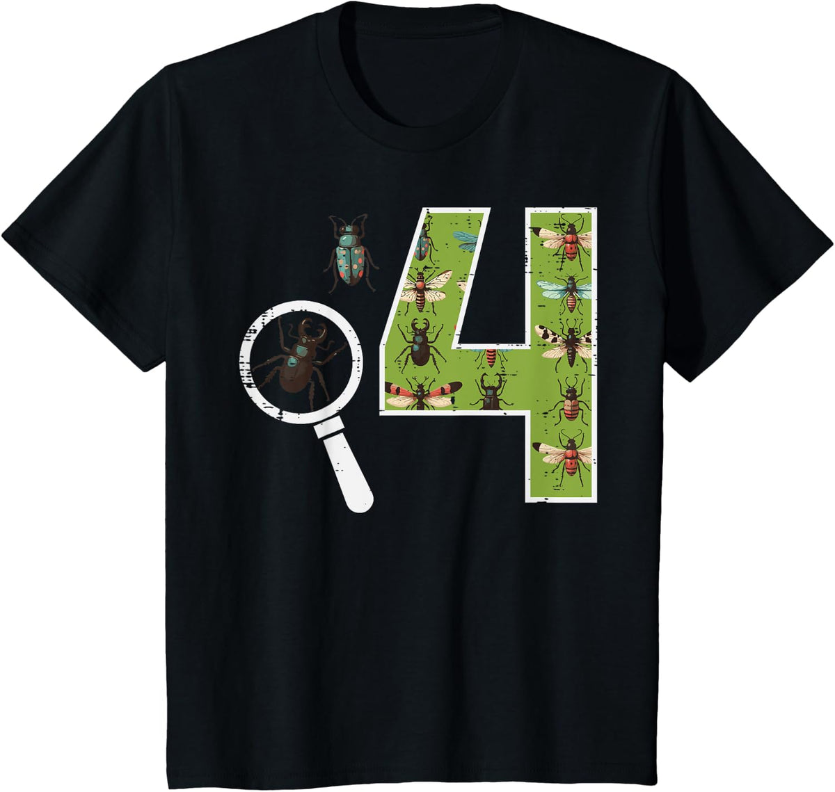 Kids 4th Birthday 4 Magnifying Glass Insects Bugs Birthday Boys Girls Design 236