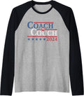 Walz vs JD Vance 2024 Funny Retro Coach Couch Raglan Baseball Tee