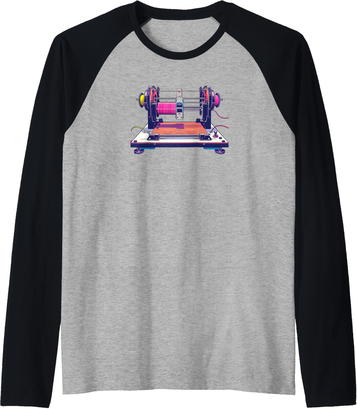 3d Printer Accessories Bed With Filament Spools Raglan Baseball Tee T Shirt Minimal Style