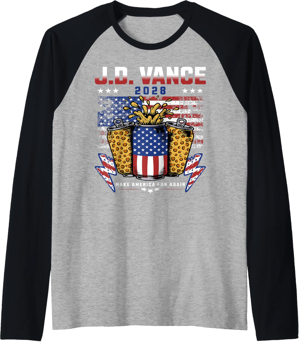 JD Vance 2028 for President Make America Fun Again US Flag Raglan Baseball Tee