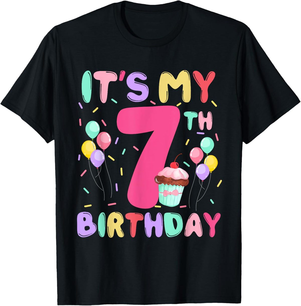 Kids Sweet Cupcake It's My 7th Birthday 7 Year Old Birthday Girls Design 296