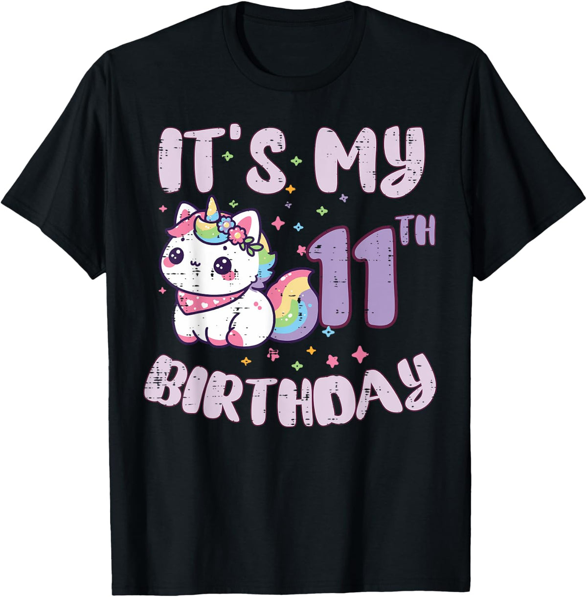 It's My 11th Birthday Unicorn Cat 11 Year Old Birthday Girls Kids Design 296