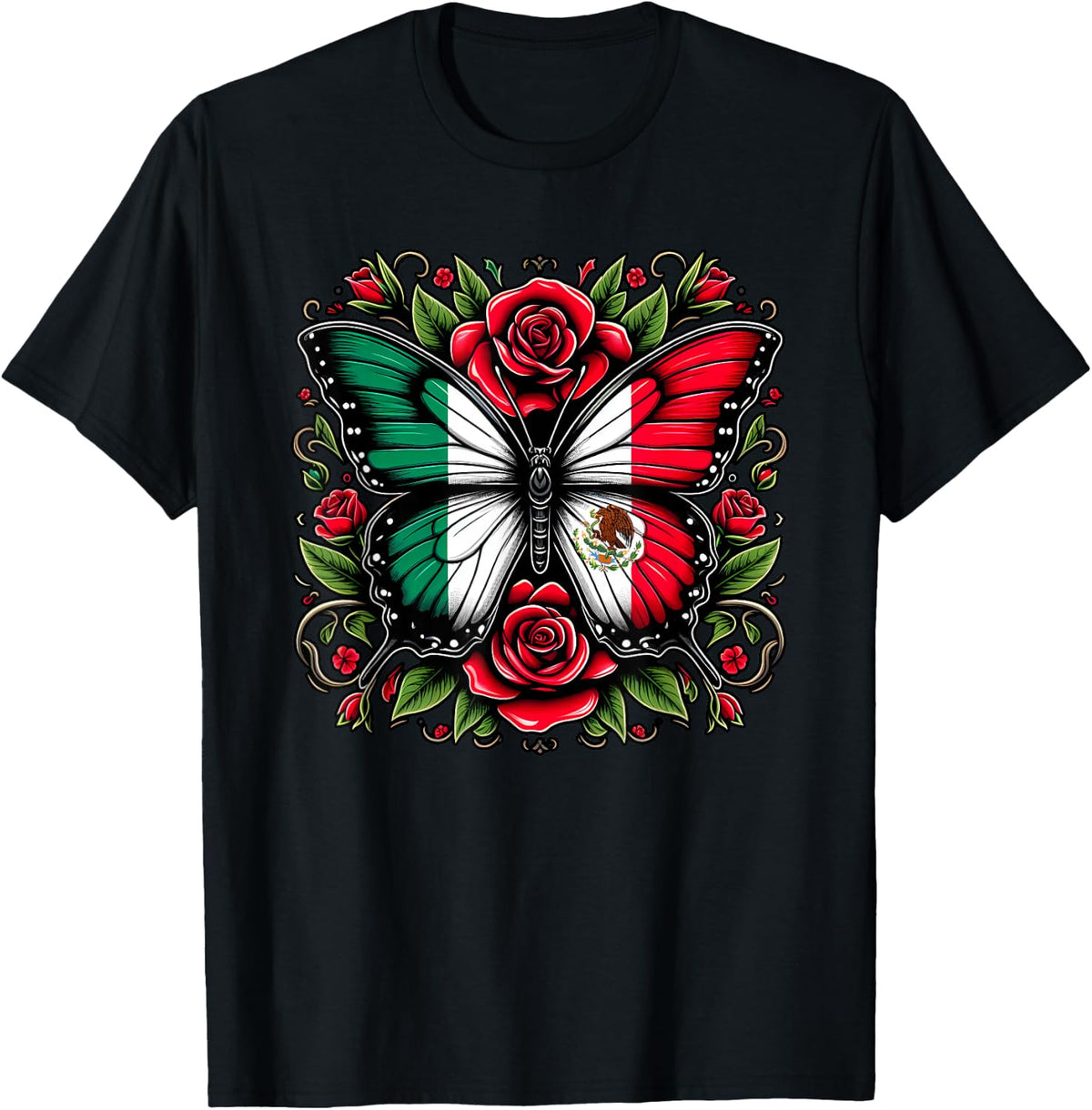 Womens Mexican Independence Day T Shirt Mexico Butterfly Flag 167