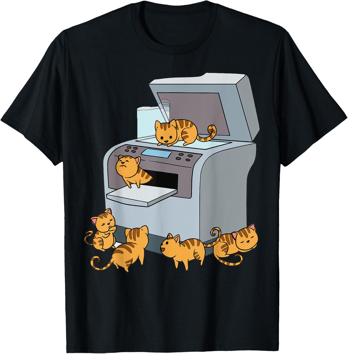 Cartoon Printer With Cats Funny Scene For Kids Apparel Gift Ready