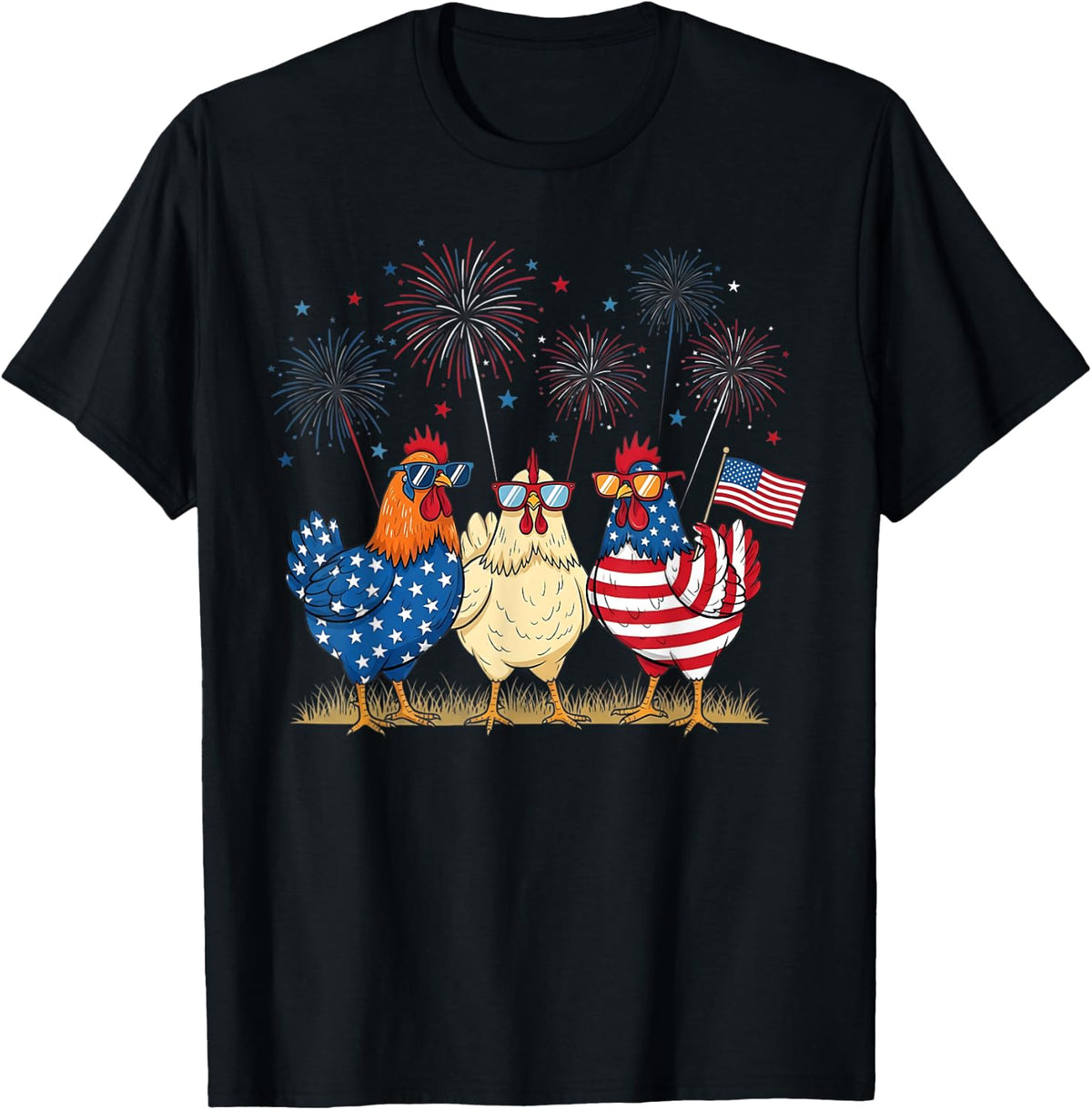 Patriotic Chicken Squad July 4th Humor American Flag Shirt for Women 98
