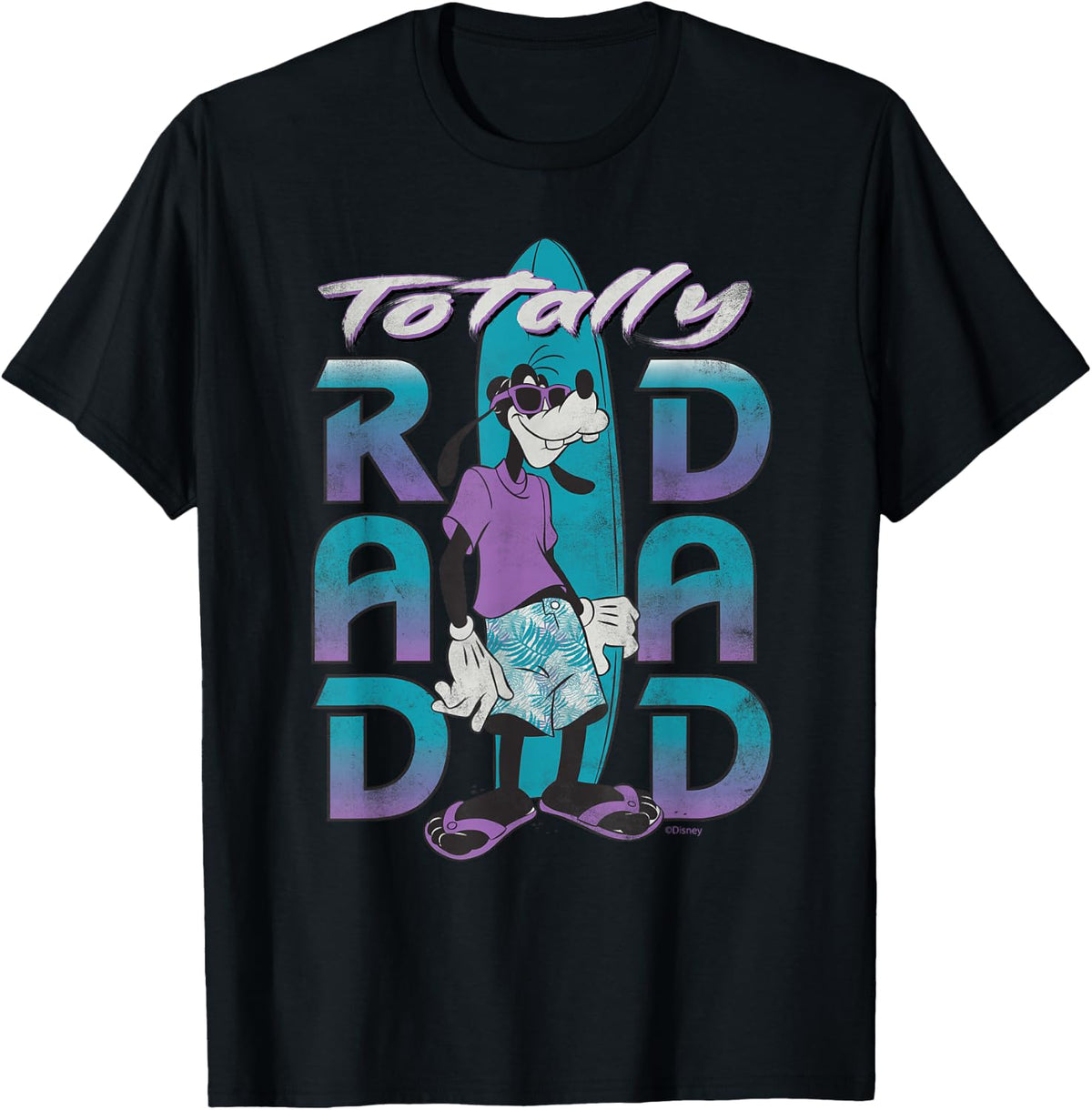 Funny Cartoon Dog Totally Rad Dad Fathers Day Surfing Distressed Shirt