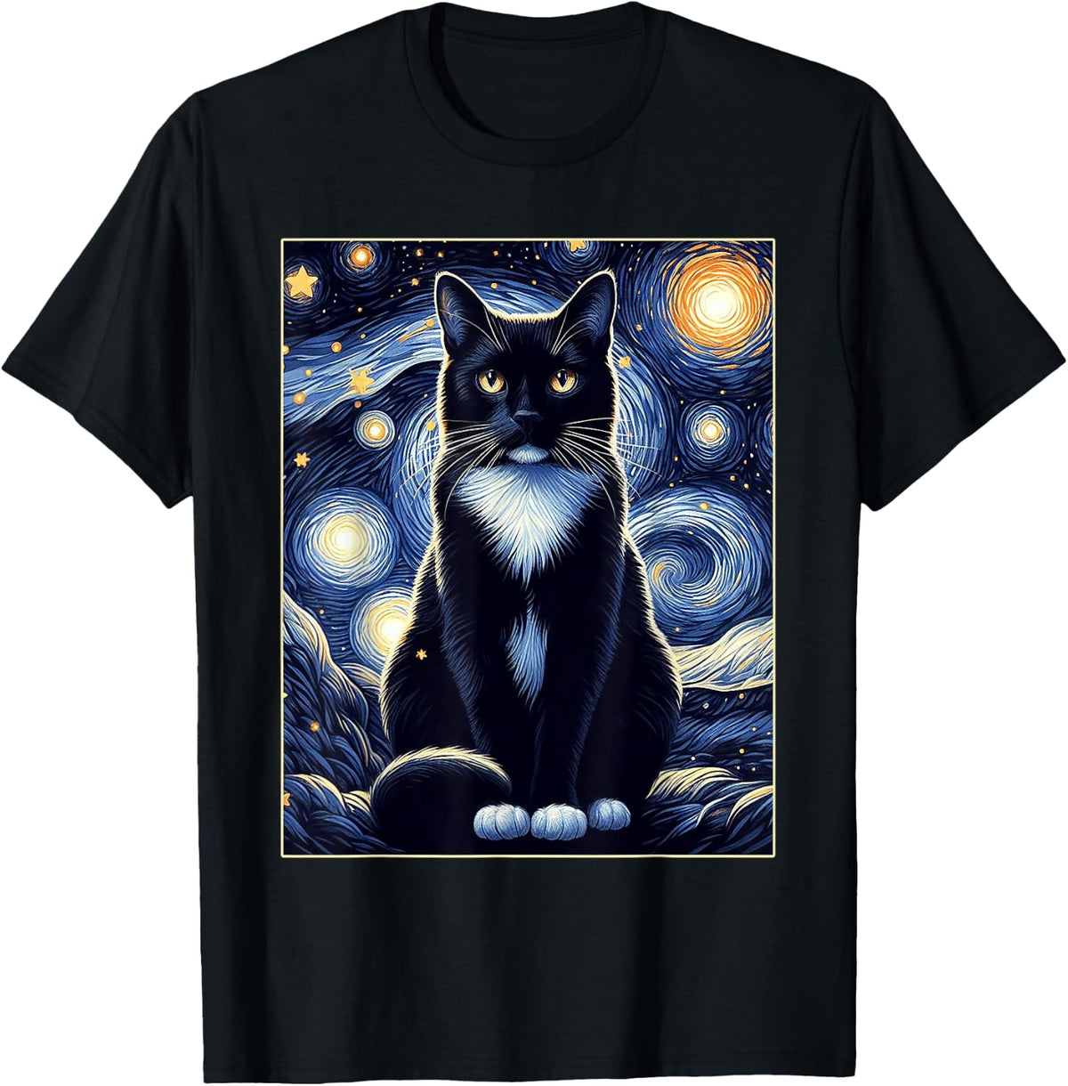 Tuxedo Cat Starry Night Van Gogh Painting Lover Shirt 195