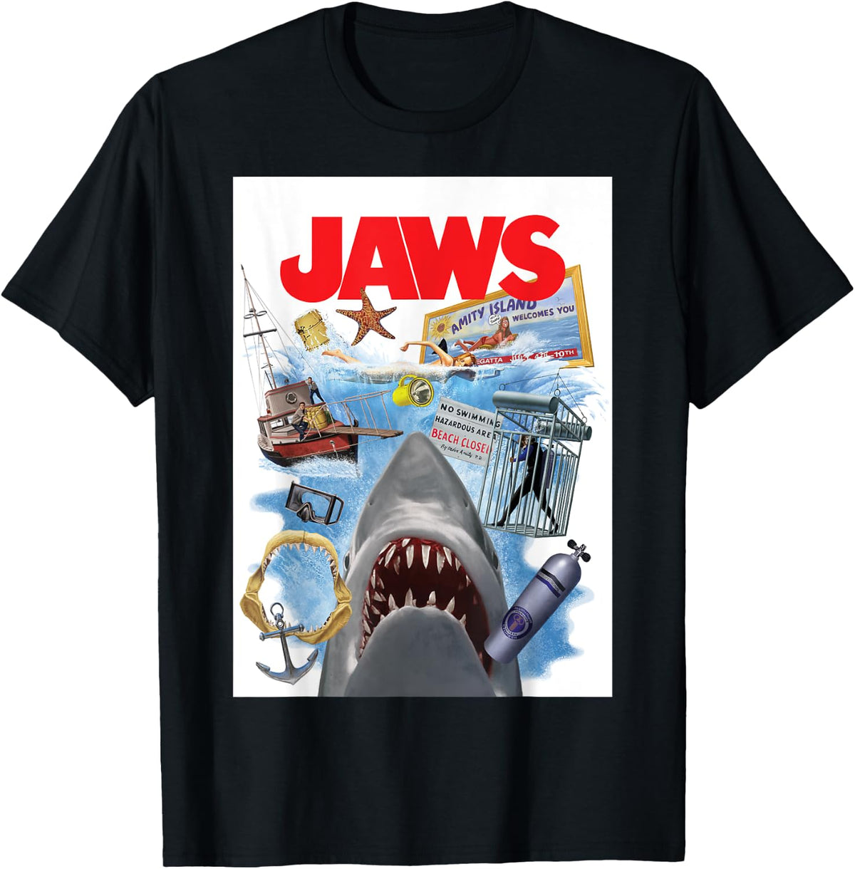 Shark Attack Movie Anniversary Poster Island Collage 2 Sided Shirt 26
