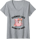 Womens Feminist Cats Against JD Vance Liberal Kittens Cute V Neck