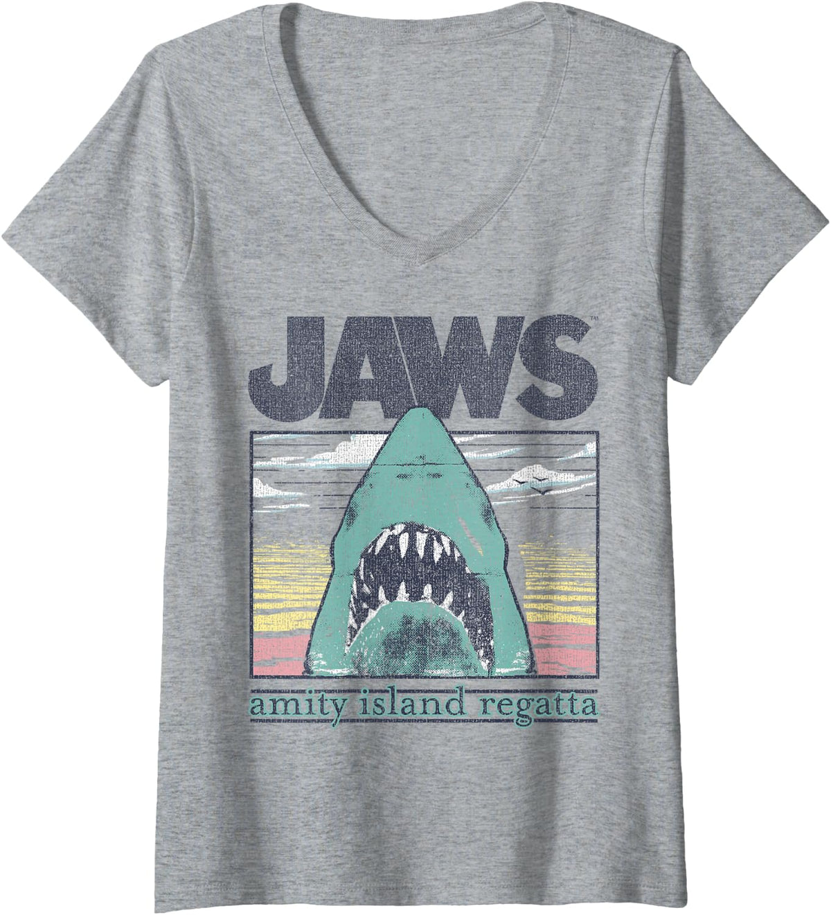 Shark Attack Distressed Pastel Island Regatta Portrait V-Neck for Women 21