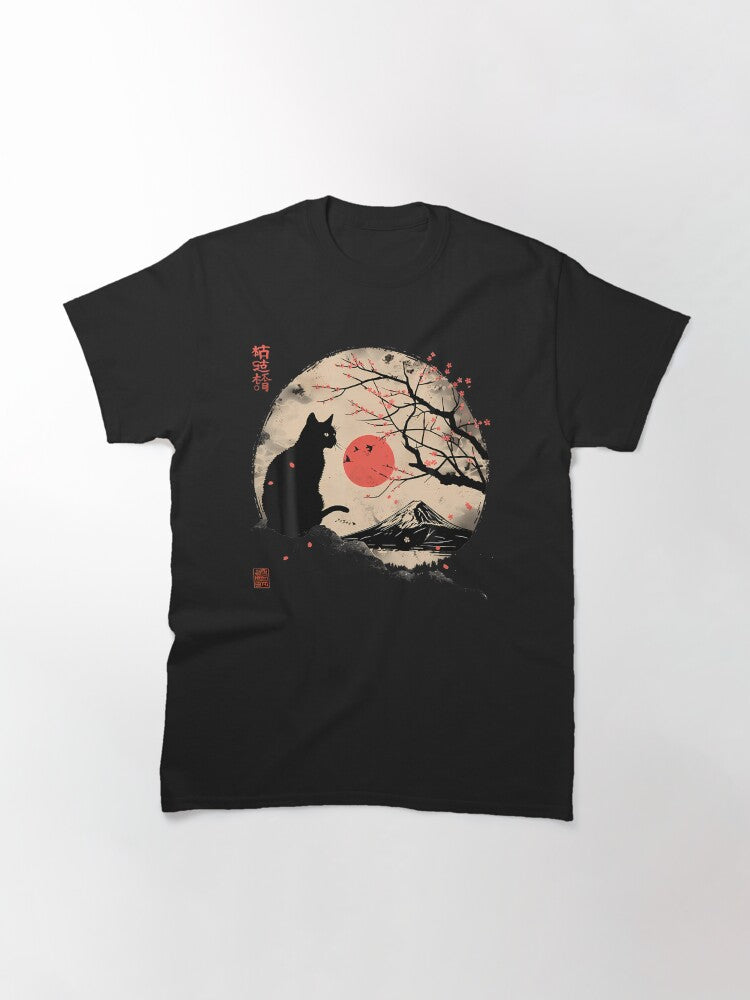 Black Cat Vintage Japan Art Japanese Theme Retro Print Classic T-Shirt