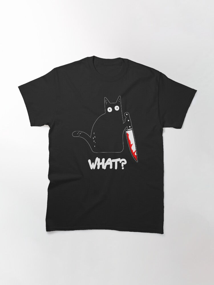 Funny Black Cat What? - Murderous Holding Knife Dark Classic T-Shirt