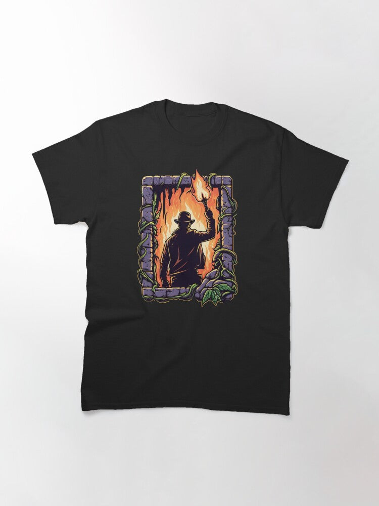 Into the Heart of Adventure Explorer with Torch in Hand Classic T Shirt Clean Design