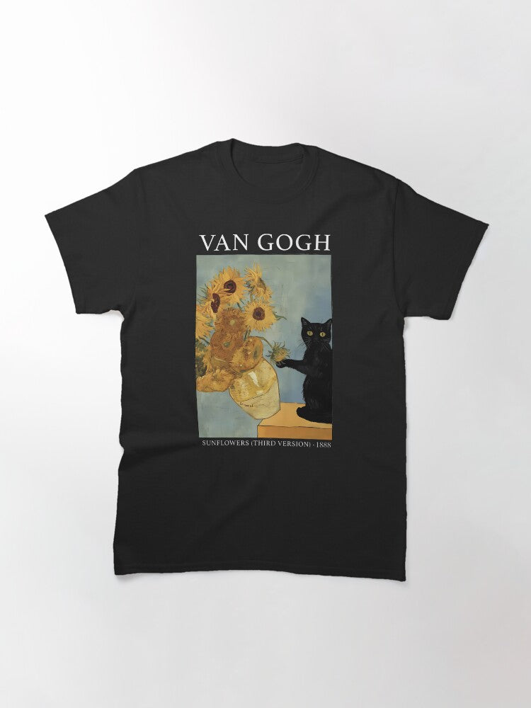 Van Gogh Black Cat with Sunflowers Funny Classic T-Shirt
