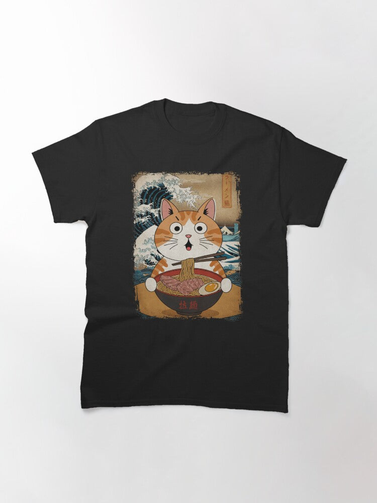 Ramen Cat Ukiyo-E Graphic Art Japanese Tees Kawaii Anime Gifts Classic T-Shirt