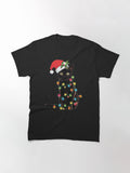 Santa Black Cat Tangled Up in Christmas Tree Lights Holiday Classic T-Shirt