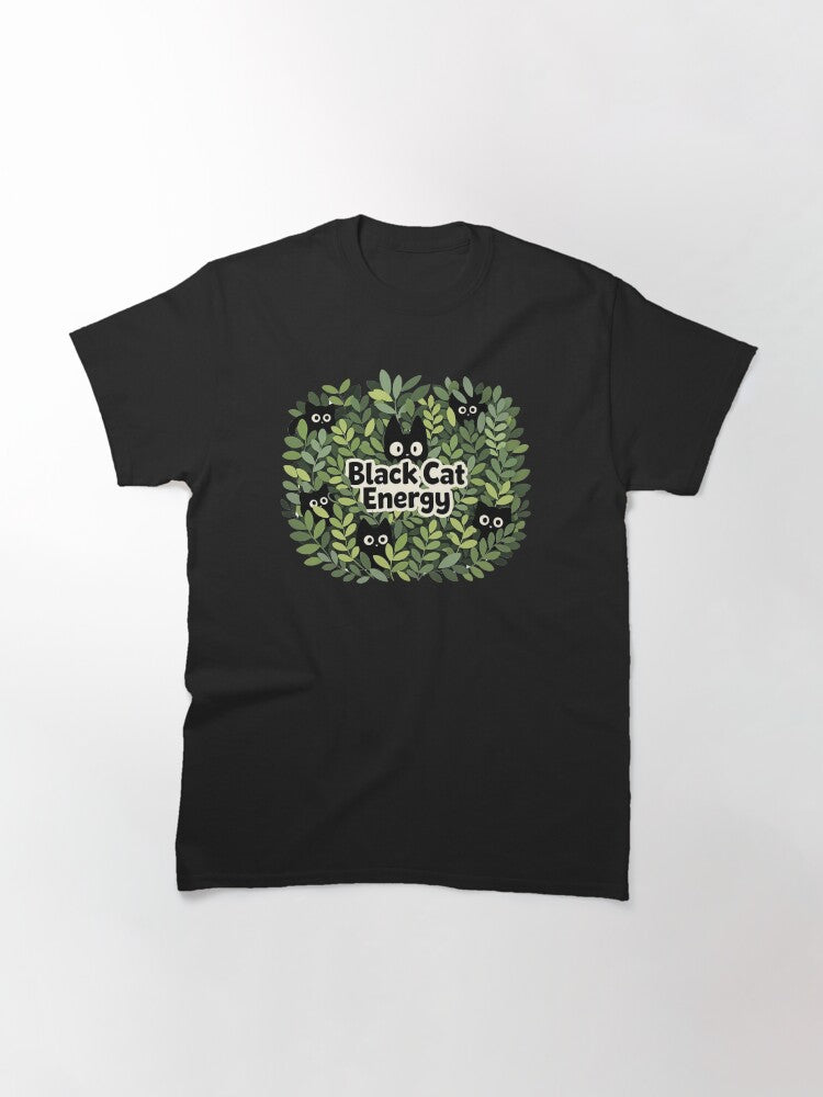 Peeking Void Cats in Green Indoor Jungle, Cute Cozy Japandi Plant Parent & Black Cat Energy Pattern Classic T-Shirt