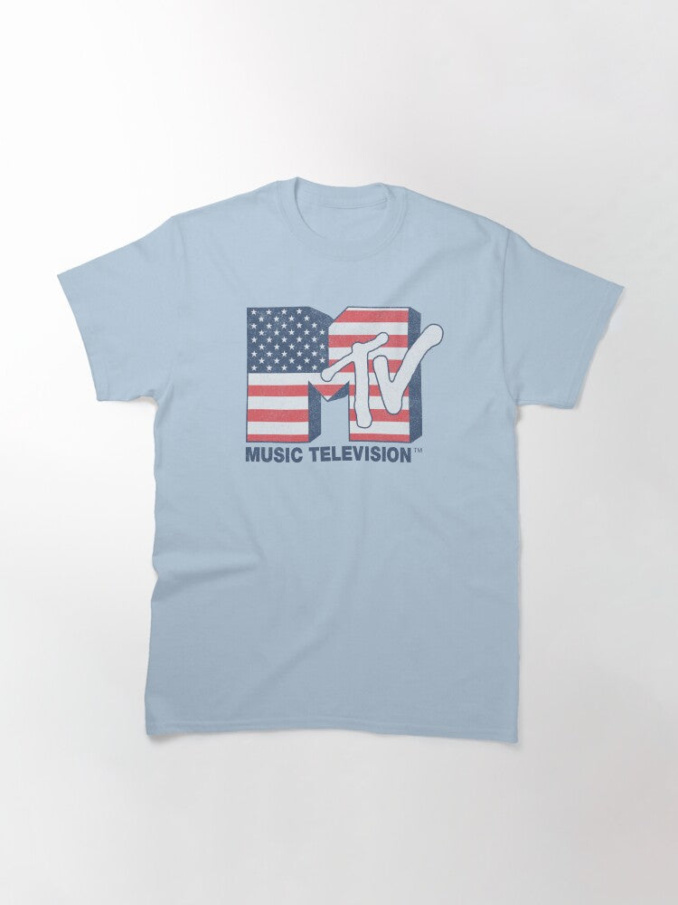 MTV American Flag Distressed Classic Logo T-Shirt