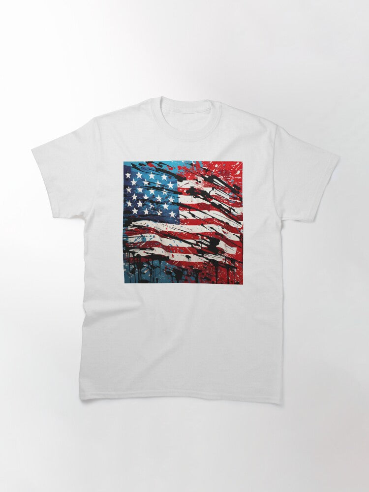 Pop Art Patriotic American Flag Digital Print Classic T-Shirt 5