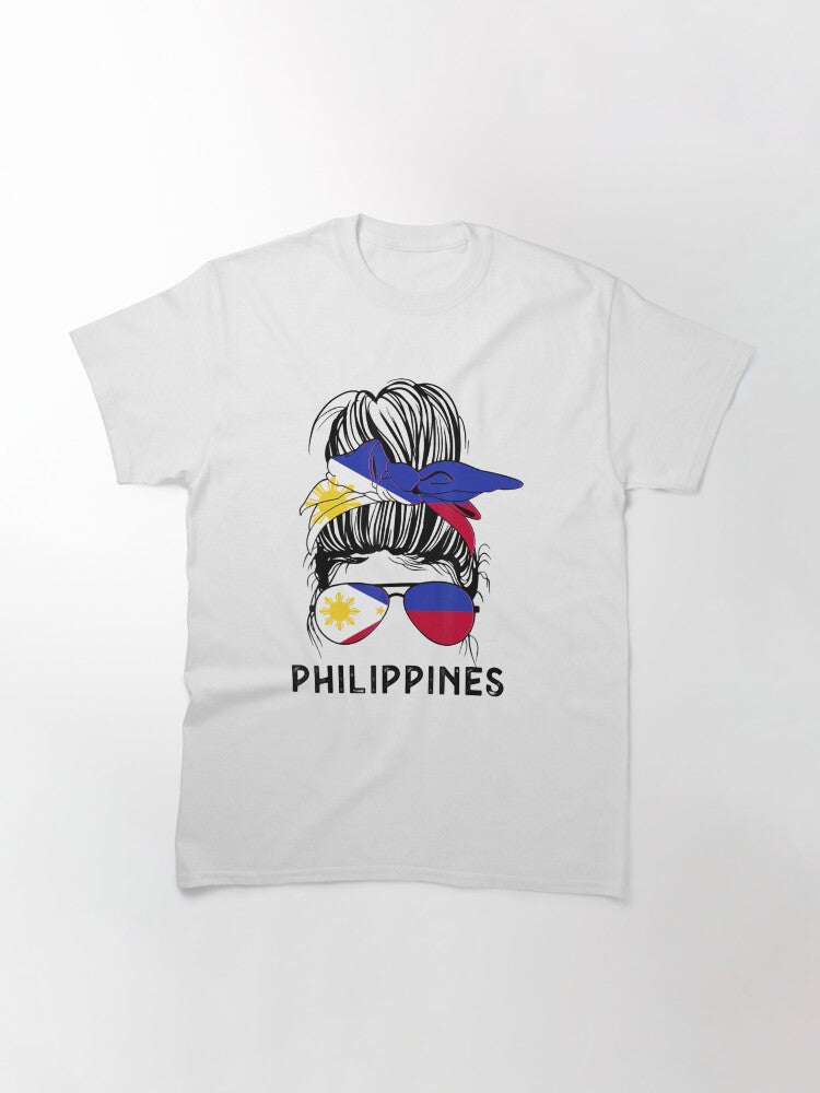 Filipino Girl Messy Hair Sunglasses & Pride Philippines Flag Classic T-Shirt