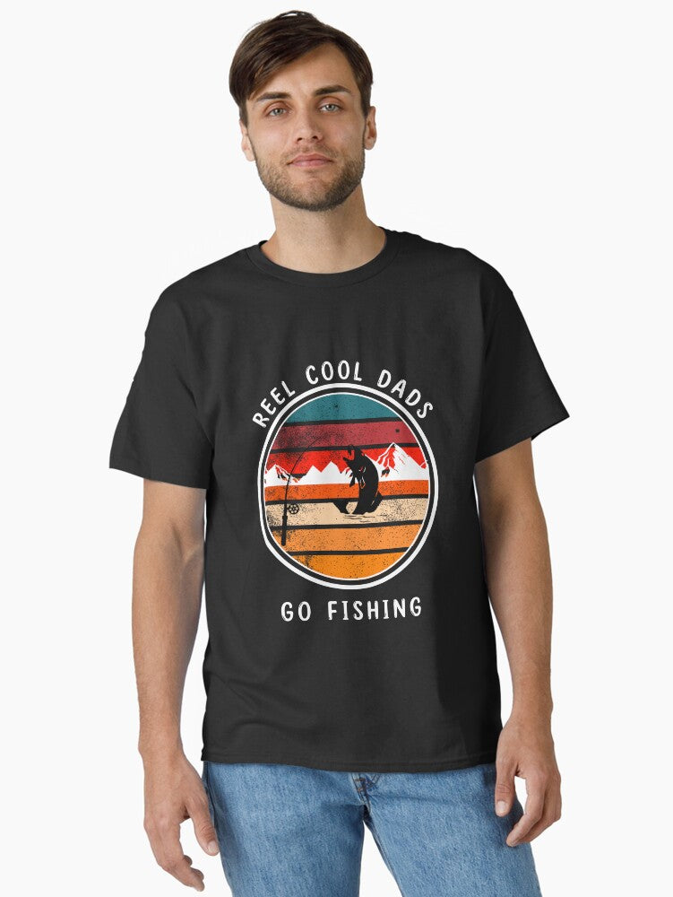 Vintage Sunset Reel Cool Dads Go Fishing - Funny T-Shirt