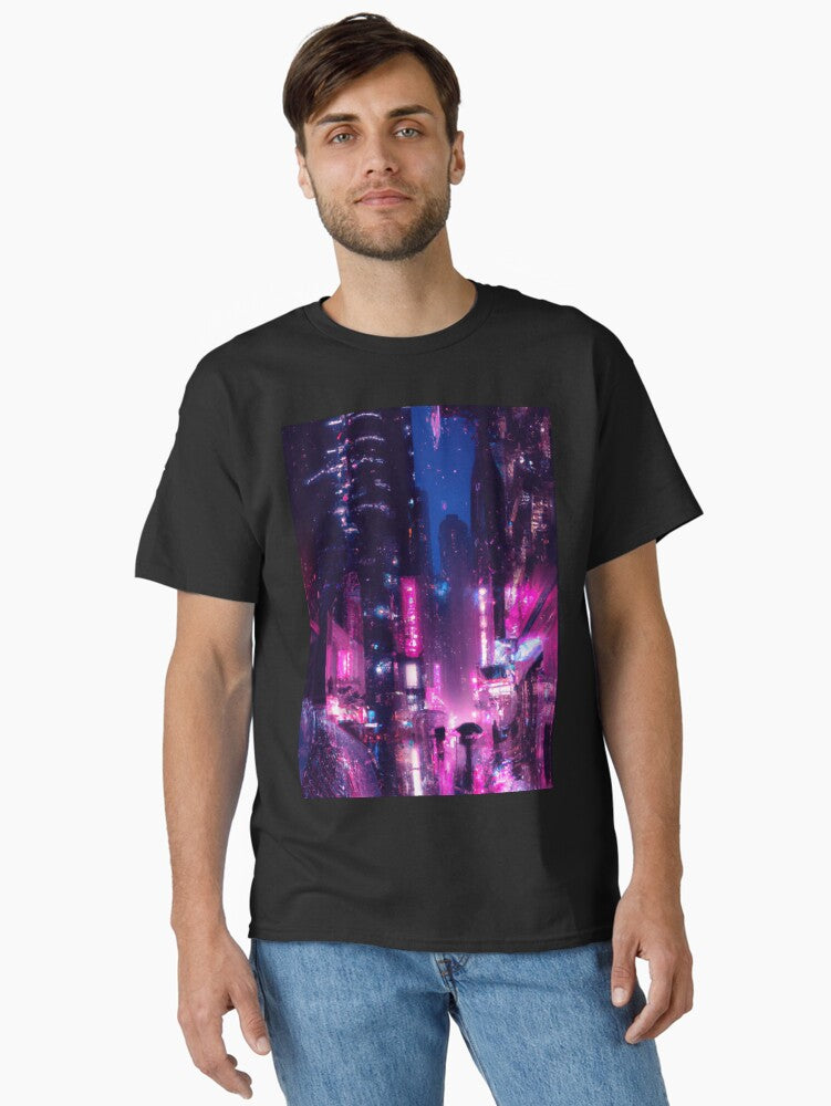 Night Tokyo Cyberpunk Ai Generated Photography Classic T Shirt T Shirt Streetwear Style Modern Aesthetic