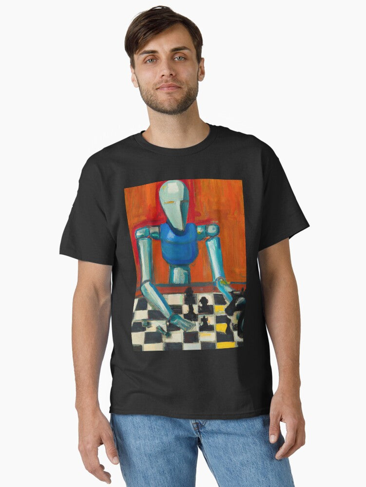 An oil painting of a humanoid robot playing chess artistic illustration of robot and chess Classic T Shirt T Shirt