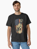 Patriotic Plumber American Flag Hand Holding Pliers - American Tradesman Pride Design