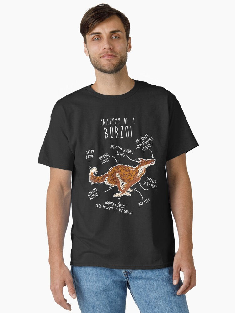 Brindle and White Borzoi Dog Anatomy T-Shirt