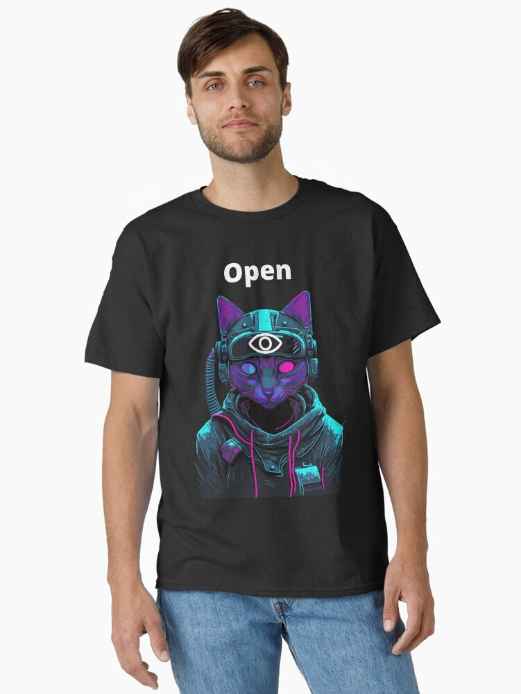 Cyberpunk cat Open Eye AI original Classic T Shirt T Shirt Viral TikTok Daily Wear